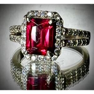 2.6ct Rhodolite Garnet Moissanite Halo Ring 925 Sterling Silver Size 7 Custom